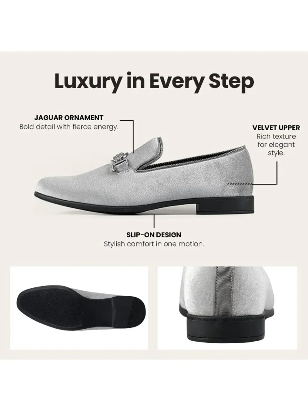 Amali Men's Gray Velvet Loafers Lion Head Buckle Slip On Smoking Tuxedo Shoes